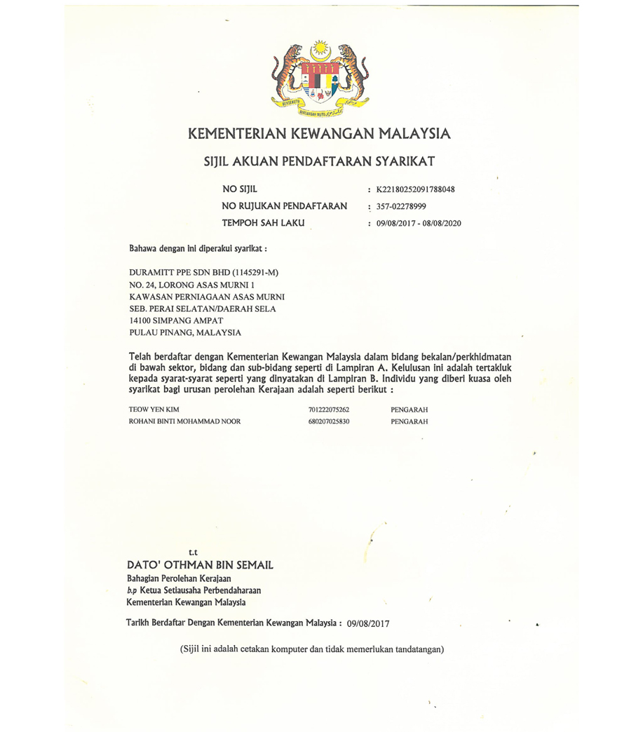 MOF - KEMENTERIAN KEWANGAN MALAYSIA CERTIFICATES