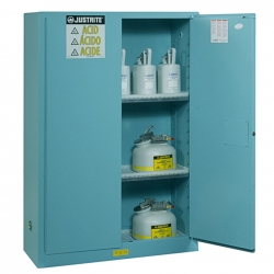 Justrite 45 Gallon Cabinet Manual Door Blue Acid Safe Sure-Grip EX Justrite 894502